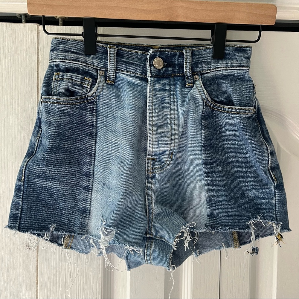 PacSun Denim Blue Color Block Women's High Rise Button Fly Shorts Size 22